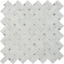 Carrara White Basketweave 12 in. x 12 in. x 10 mm Polished Marble Mesh-Mounted Mosaic Tile (10 sq. ft. / case)