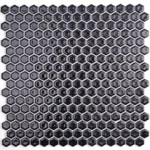 Bliss Hexagon Black Polished Ceramic Mosaic Floor and Wall Tile - 3 in. x 6 in. Tile Sample