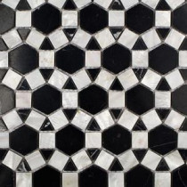 Noble Hexagon Nero Marquina Pearl and Marble Tile - 3 in. x 6 in. Tile Sample