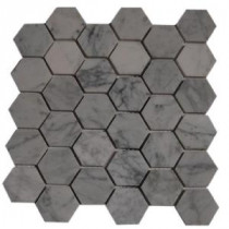 Hexagon White Carrera Mesh-Mounted Mosaic Floor and Wall Tile Sample