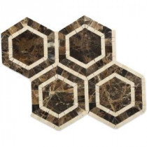 Zeta Crema Marfil and Dark Emperador 10-3/4 in. x 12-1/4 in. x 10 mm Polished Marble Mosaic Tile
