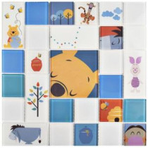 Pooh and Friends Blue 11-3/4 in. x 11-3/4 in. x 5 mm Glass Mosaic Tile